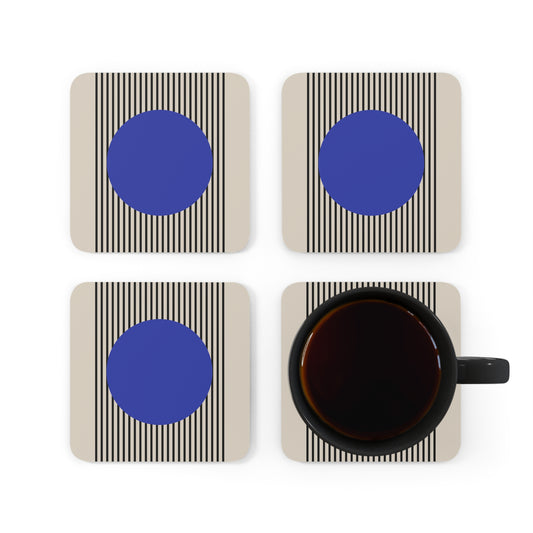 Blue Bauhaus Cork Coasters Set of 4 in use