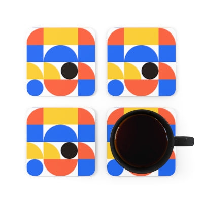 Abstract Colourful Bauhaus Cork Coasters Set of 4 in use