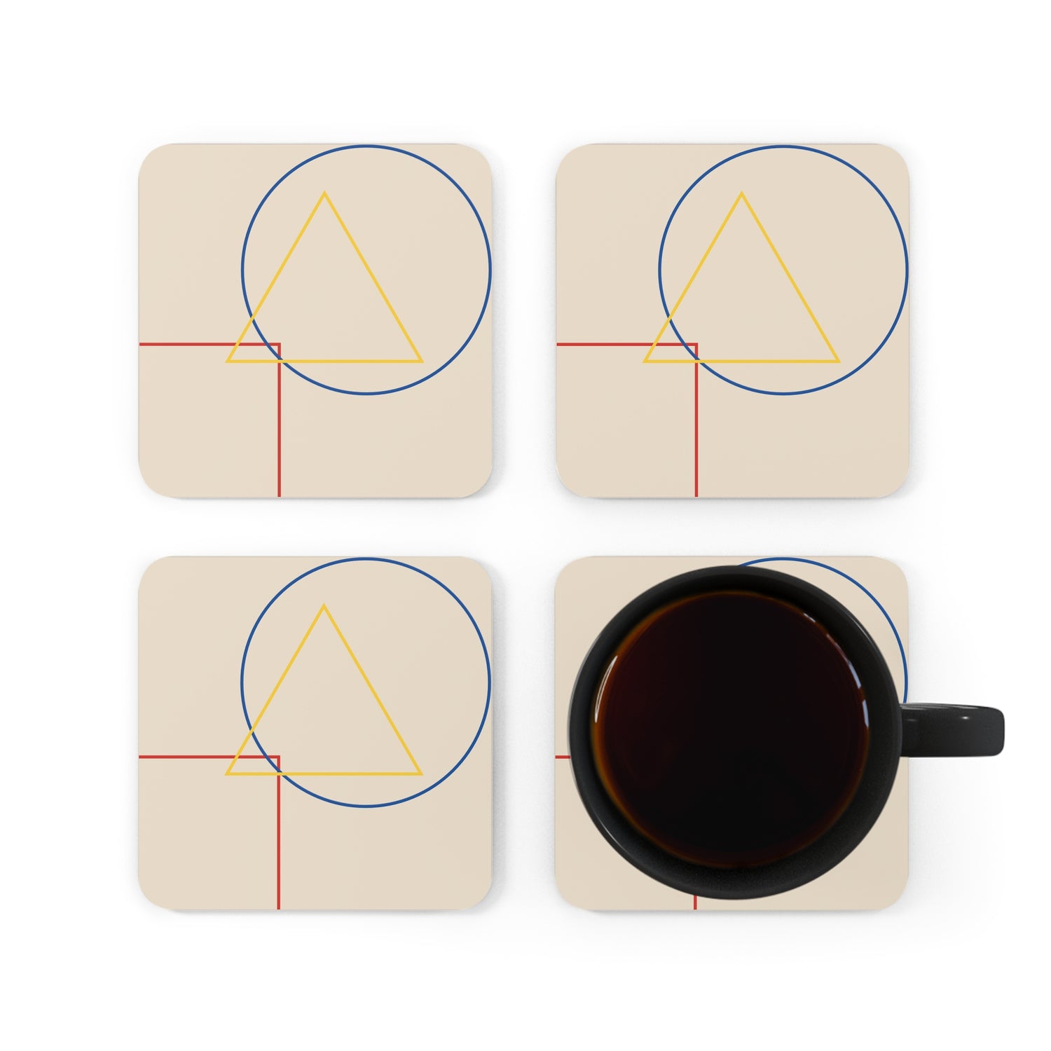 Minimalistic Lined Shape Bauhaus Cork Coasters Set of 4