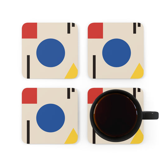 Block Shaped Bauhaus Cork Coasters Set of 4 in use