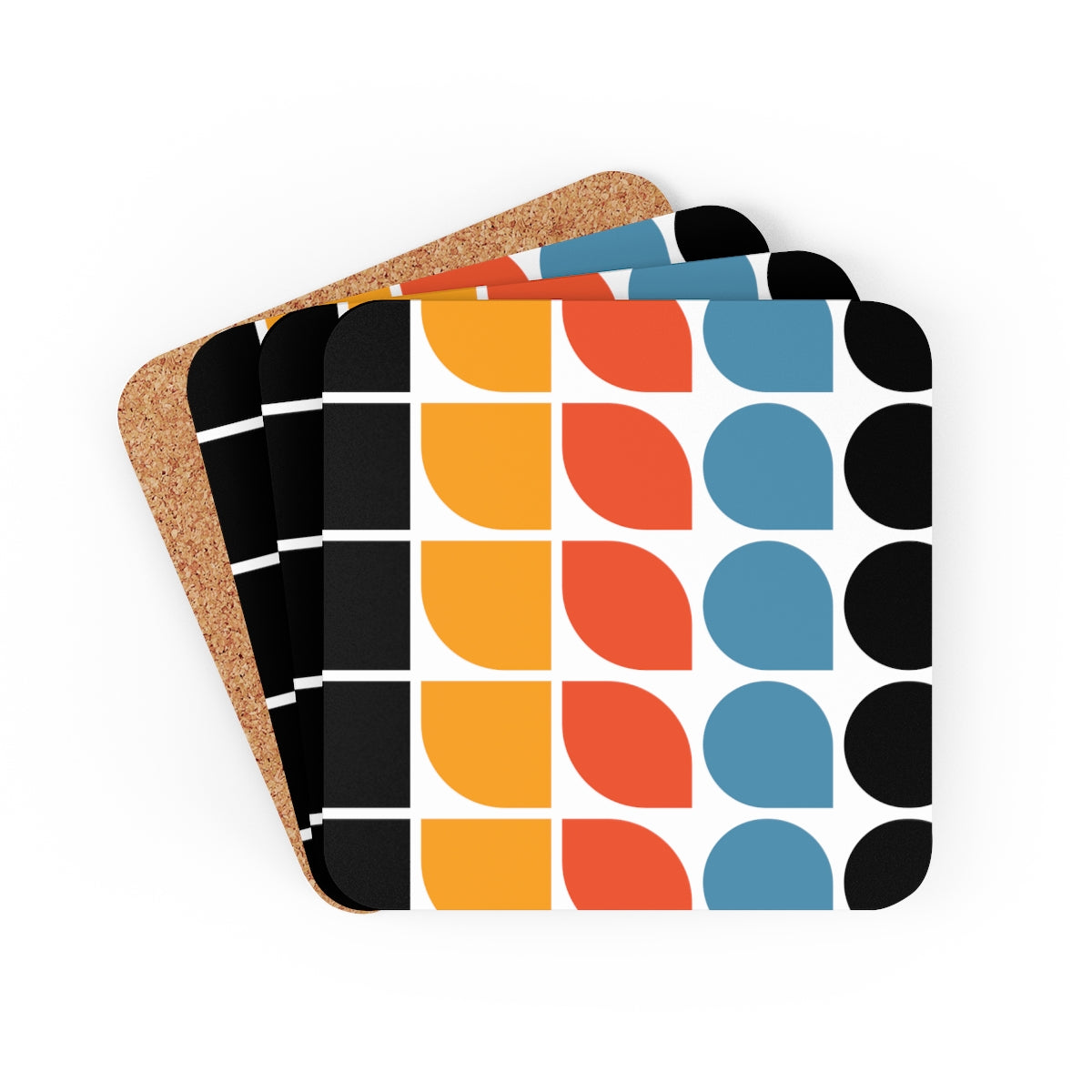 Geometric Colourful Bauhaus Cork Coasters Set of 4