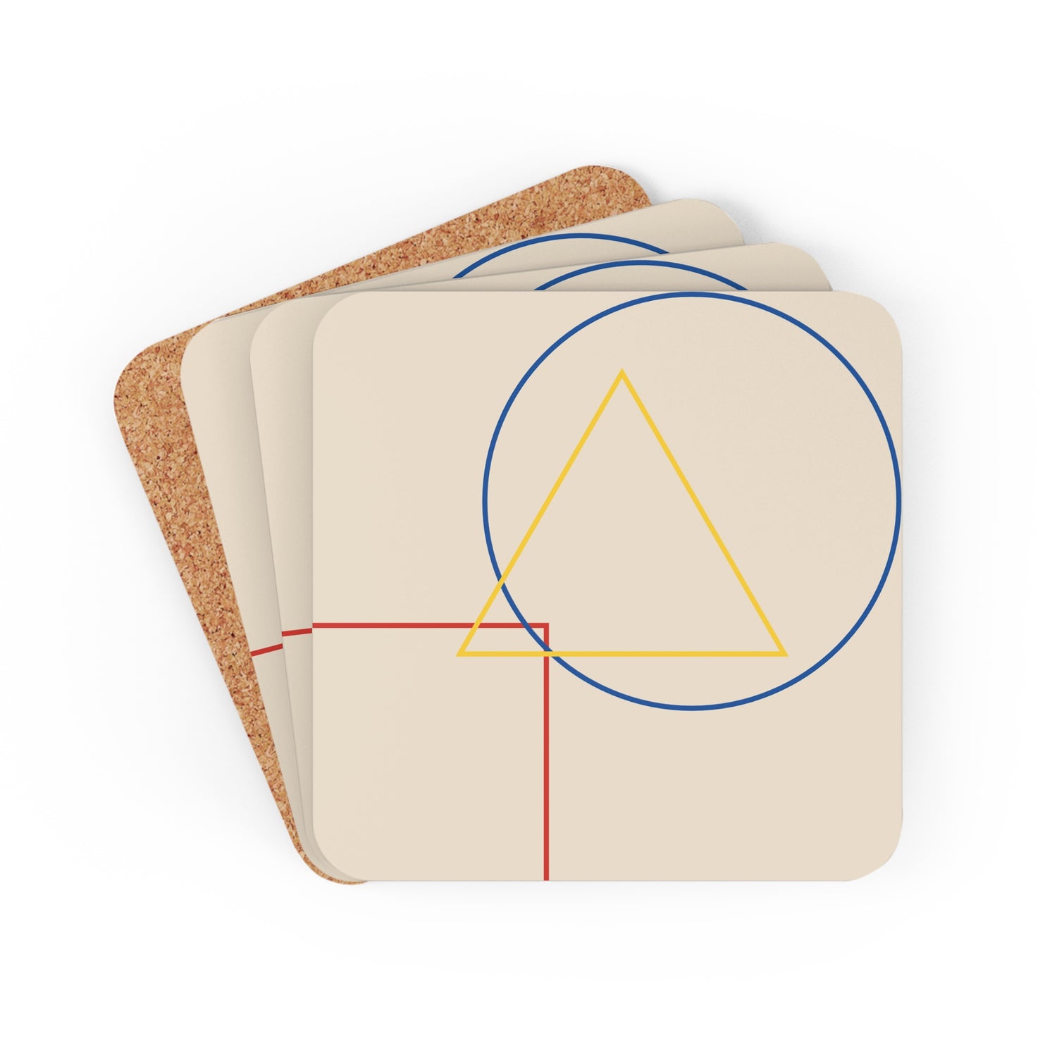 Minimalistic Lined Shape Bauhaus Cork Coasters Set of 4