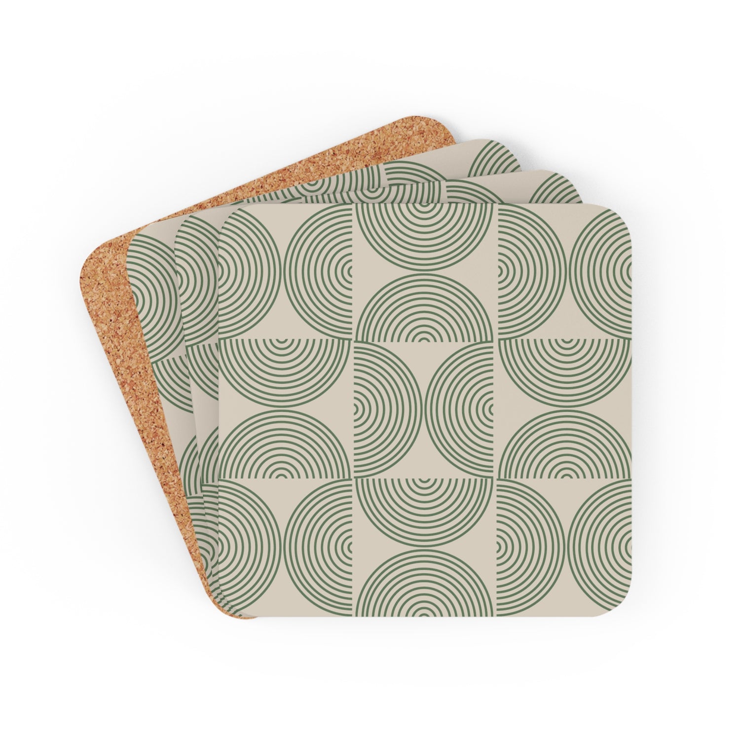 Green Pattern Bauhaus Cork Coasters Set of 4