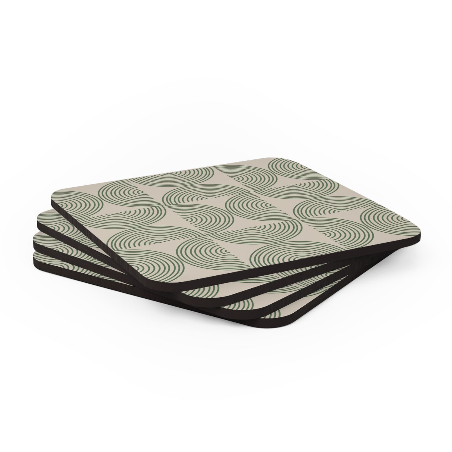 Green Pattern Bauhaus Cork Coasters Set of 4