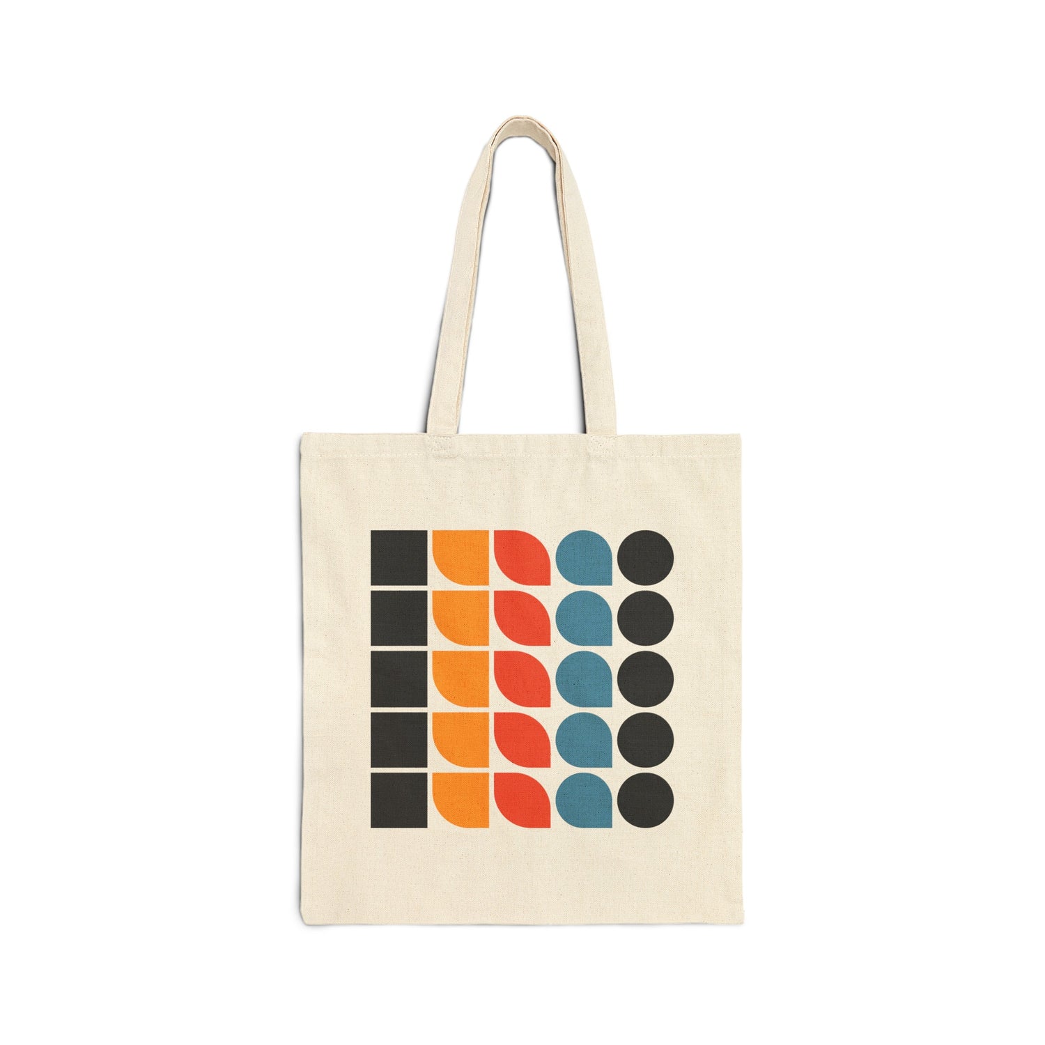 Front of natural Geometric Colourful Bauhaus Canvas Tote Bag