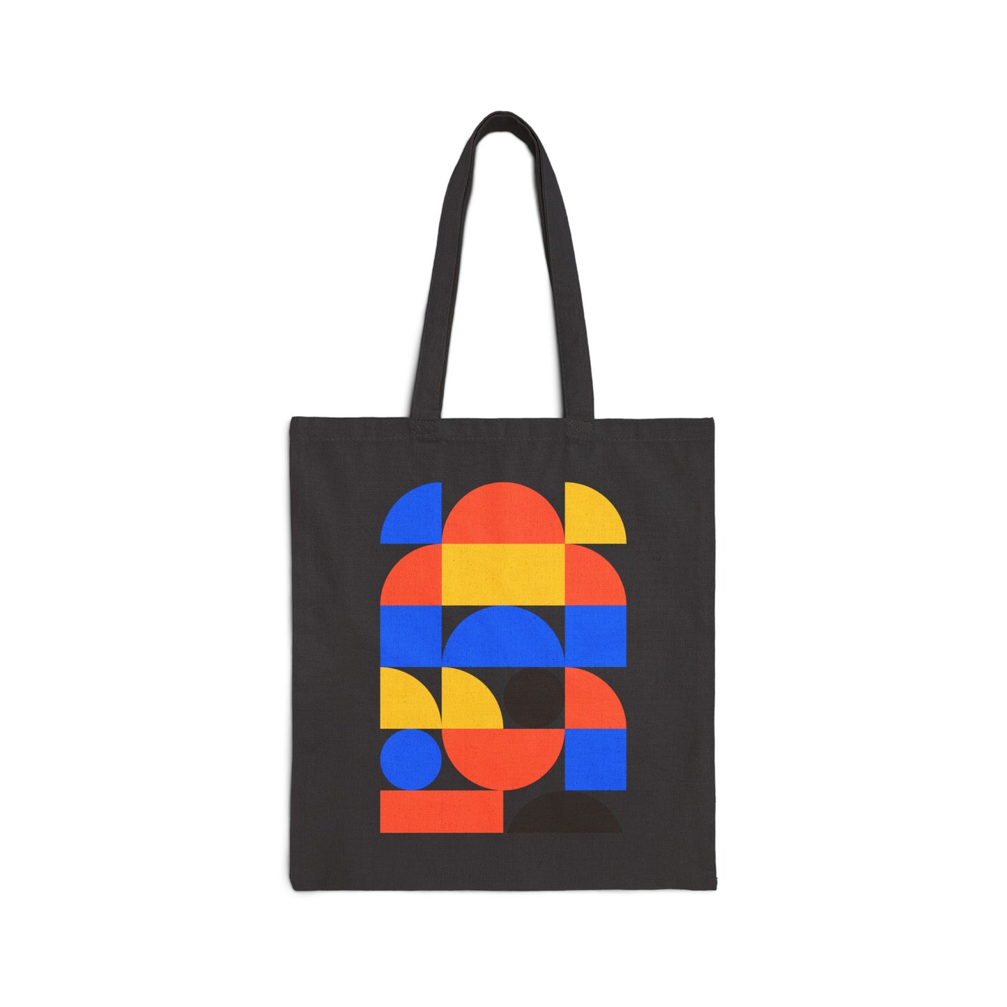 Front view of black Abstract Colourful Bauhaus Canvas Tote Bag