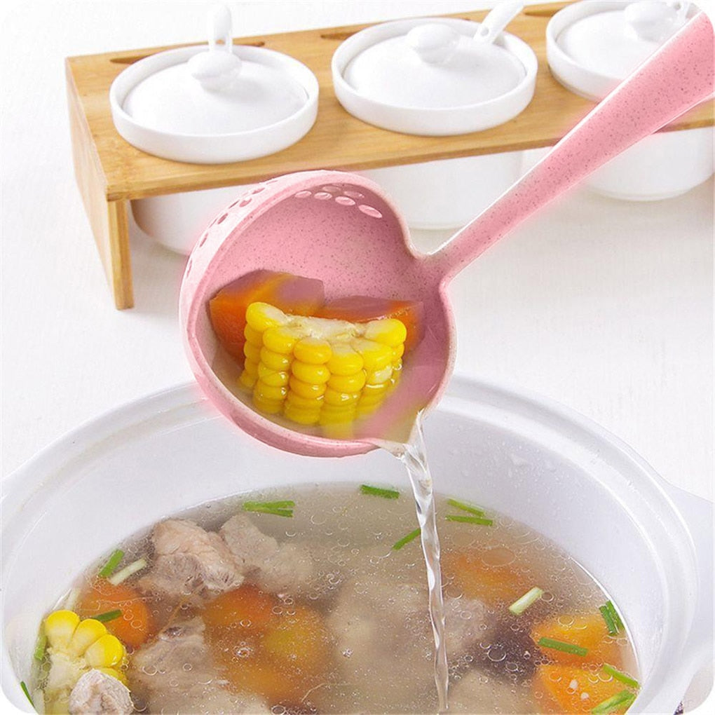 Pink Spoon Strainer in use