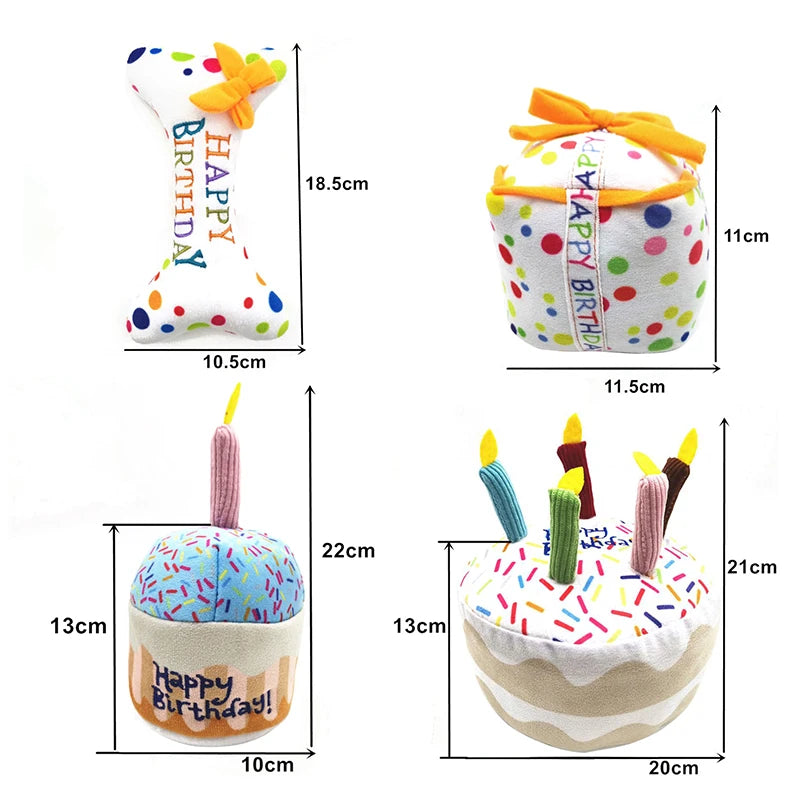 Dimensions of multiple Birthday Dog Soft Toys