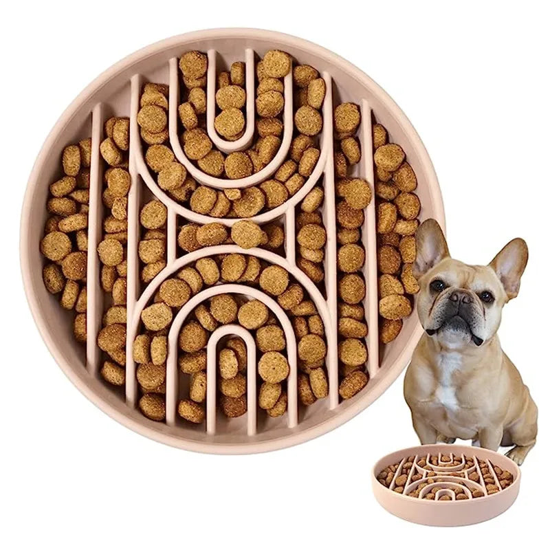 Cream Slow Feeder Bowl with kibble 