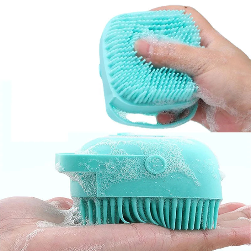 Blue Pet Bath Brush in use