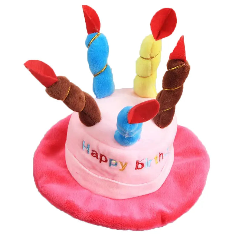 Birthday Dog Soft Toys - pink  cupcake hat with 5 candles