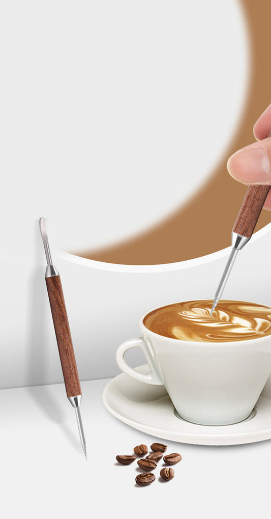 wooden latte art pen being used 