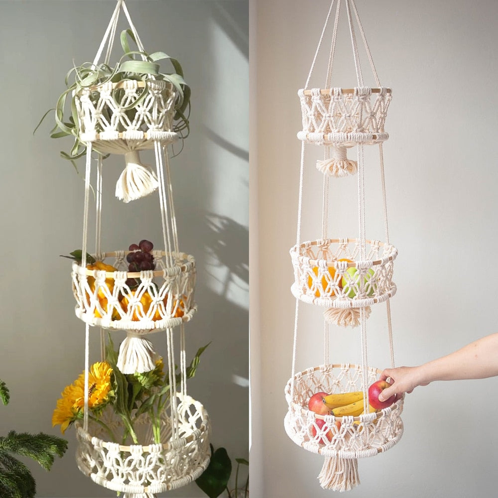 Three layered Macrame Hanging Basket