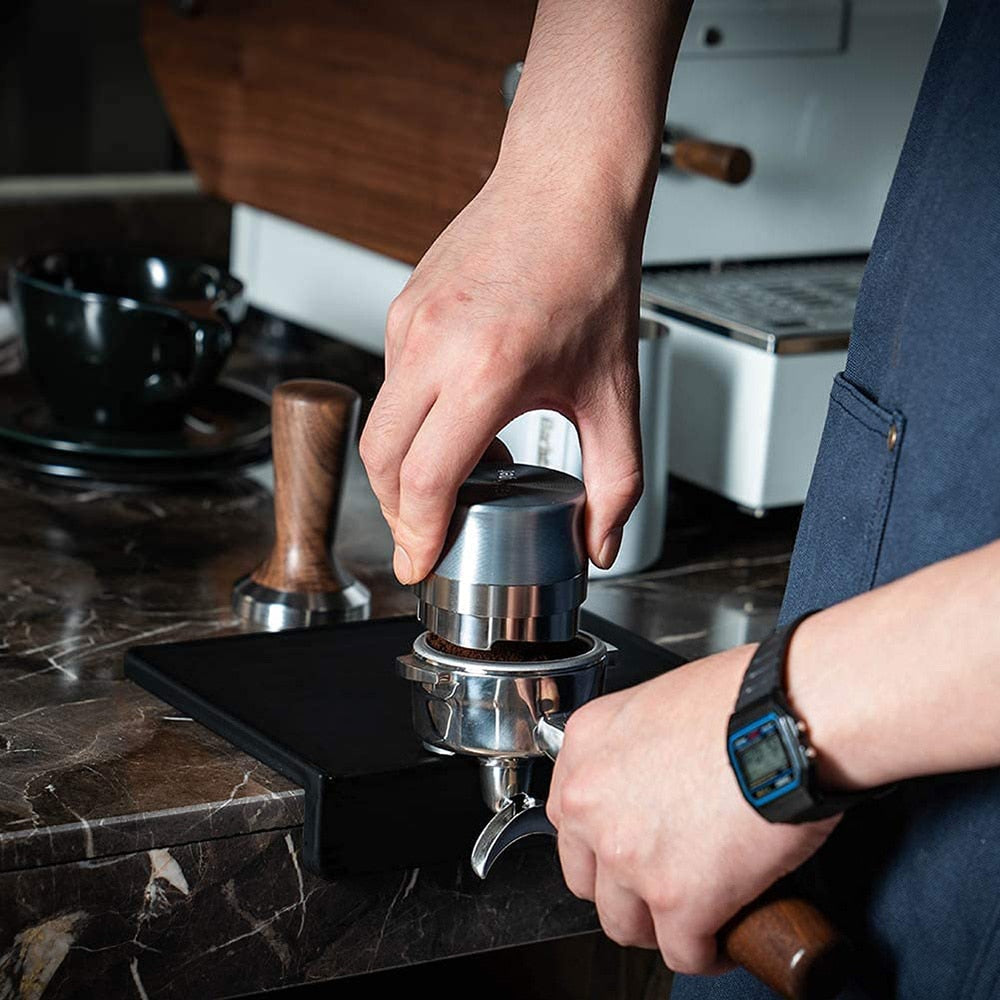 Coffee tamper mat in use