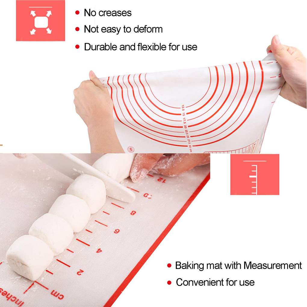 Red silicone baking mat with features