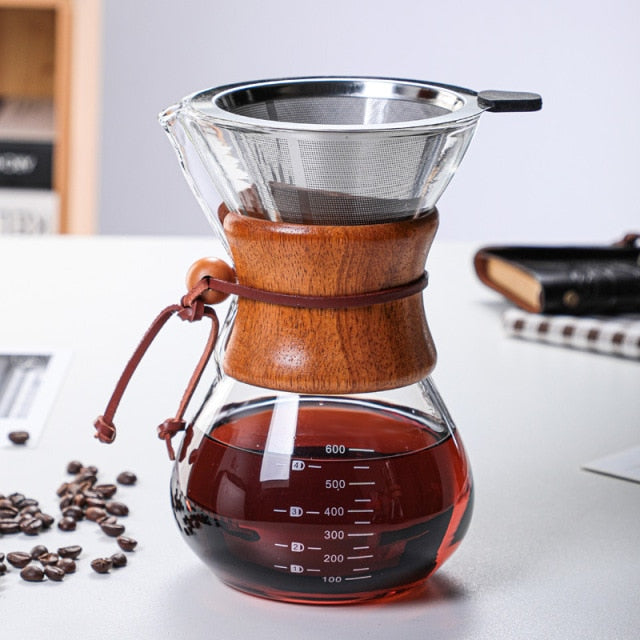 600ml pour over coffee maker with filter