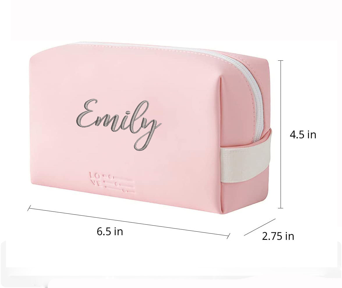 pink custom makeup bag with dimensions