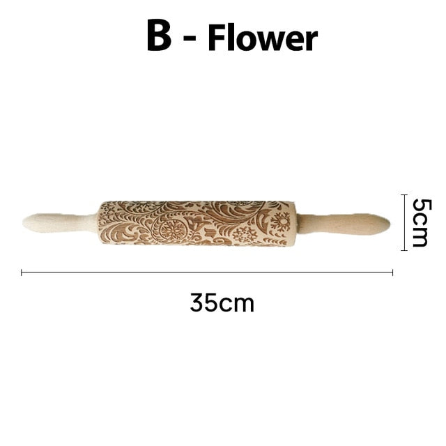 Flower patterned embossed rolling pin