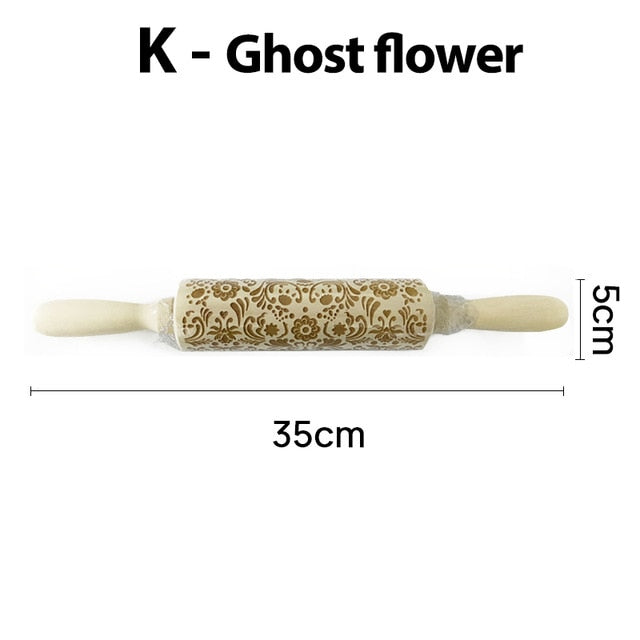 Flower patterned embossed rolling pin