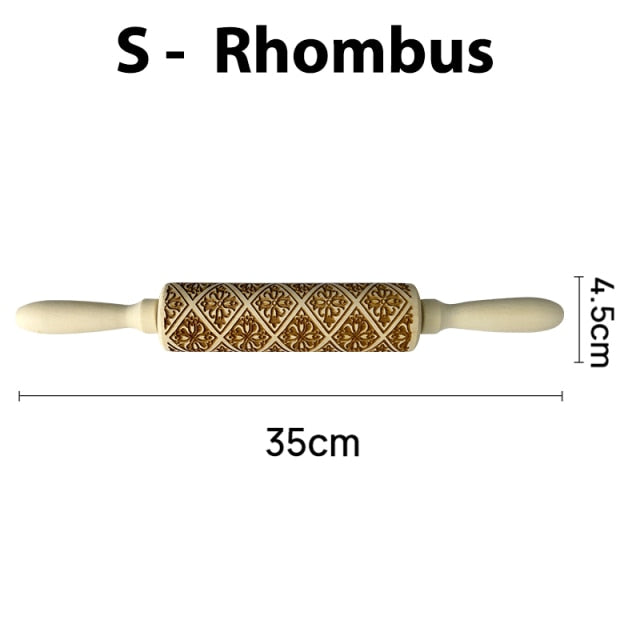 Rhombus patterned embossed rolling pin