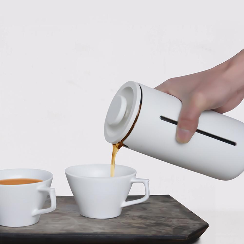 White Glass French Press with coffee being poured into cup