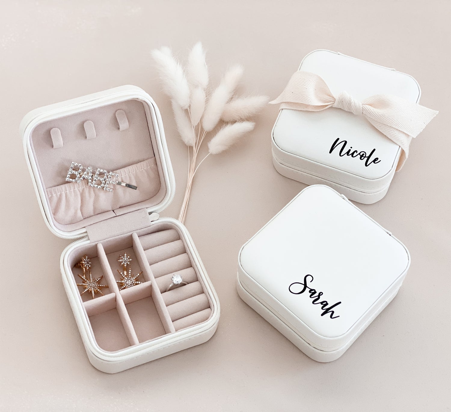 White Personalised Jewellery Box in use