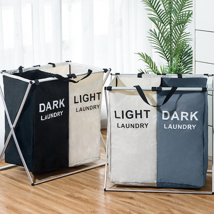 Foldable Laundry Basket, with convenient colour separator displayed in two variations