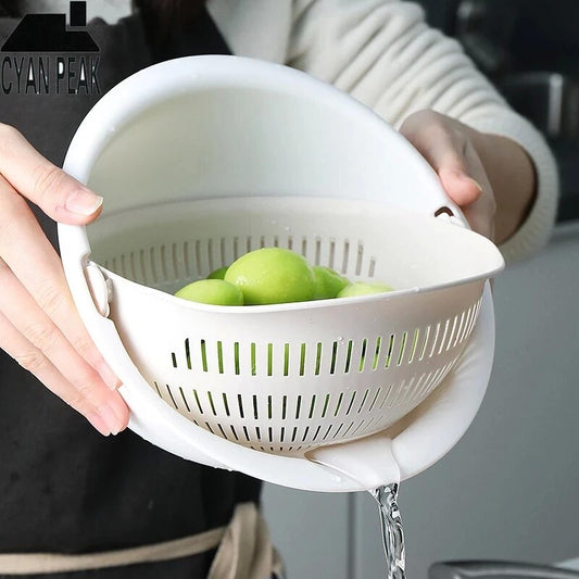 White Double-Layered Colander in use