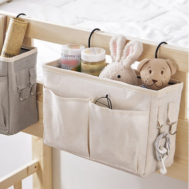 Cream canvas bedside hanging storage bag