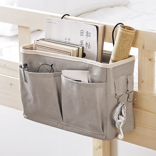 Grey canvas bedside hanging storage bag