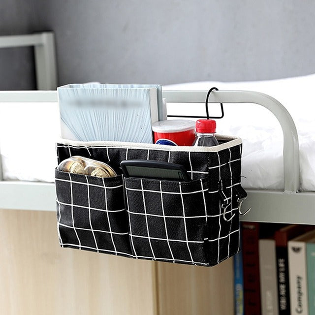 Black squared canvas bedside hanging storage bag