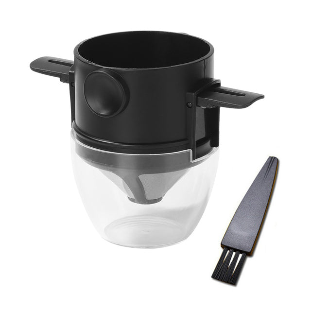 black paperless coffee filter with cover and brush