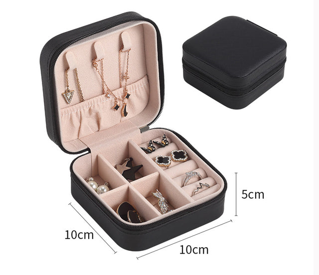 Black Personalised Jewellery Box with dimensions and in use