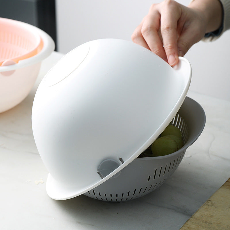 Grey Double-Layered Colander in use